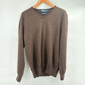 Polo Ralph Lauren Mens Brown 100% Merino Wool V-Neck Sweater Size LT Tall